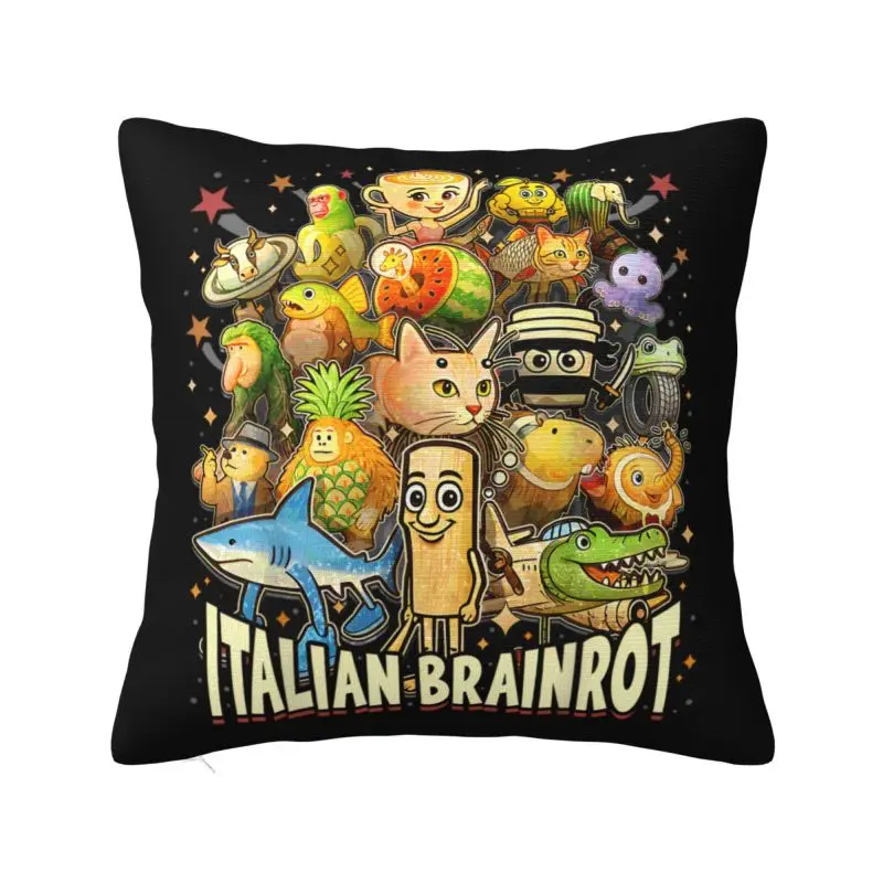 Italian Brainrot Meme Characters Design Throw Pillow Case Home Decor Cute Cushions Cover For Sofa Car Seat Polyester Pillowcase