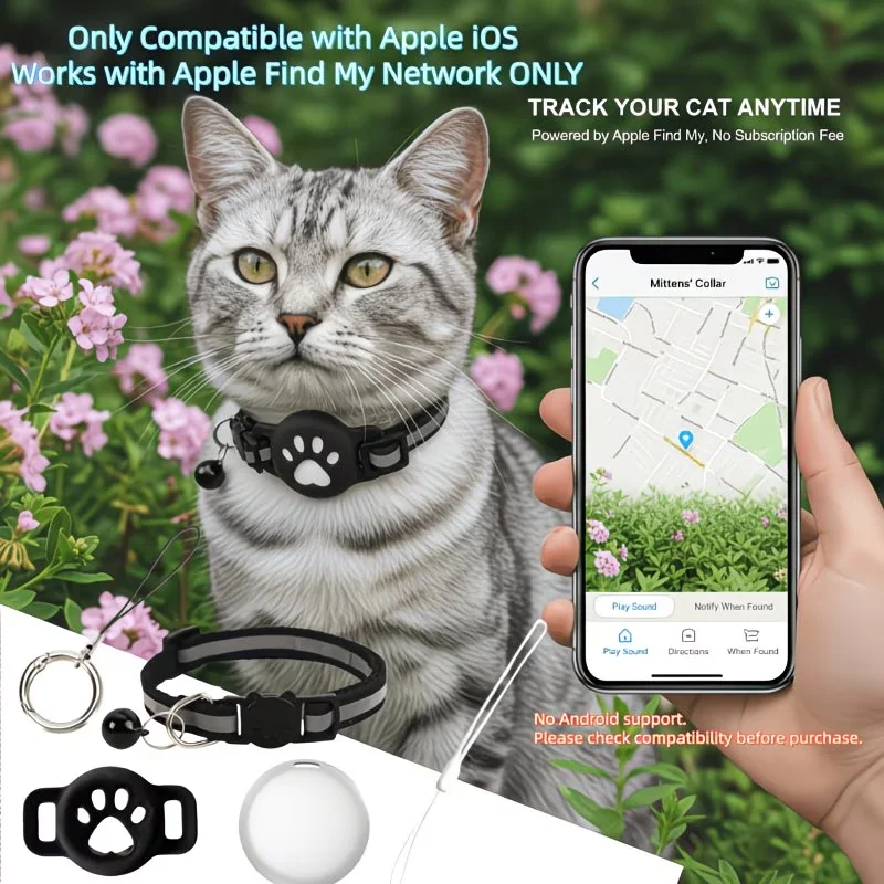 Smart iOS Tracker & Reflective Cat Collar - Adjustable Anti-Lost Bluetooth GPS Finder Locator Smart Tag for Cats & Kittens