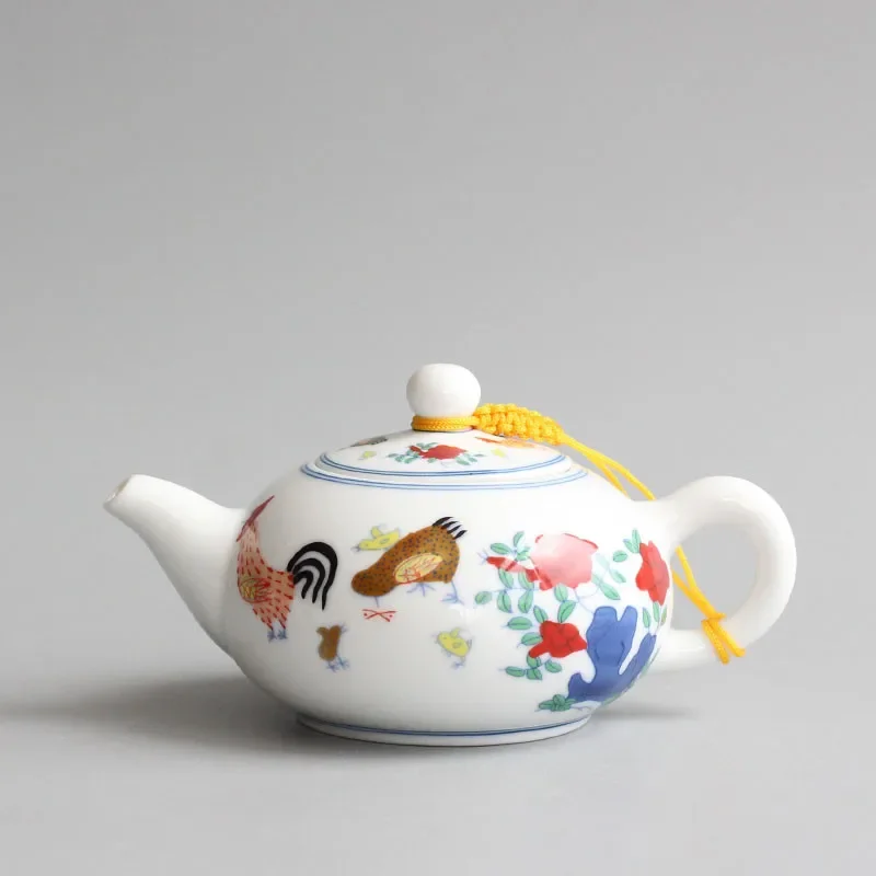 Chinese Traditional Tea Set Ceramic Retro Rooster Teapot with Filter Holes 200ml Archaistic Small Services Puer Coffee Pot