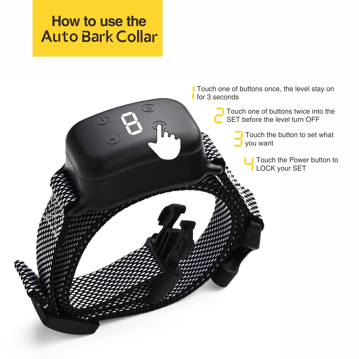 Small Dog Auto Bark Collar, Rechargeable Dog Electric Collar Anti-Bark Control for Puppy with Shock Mode