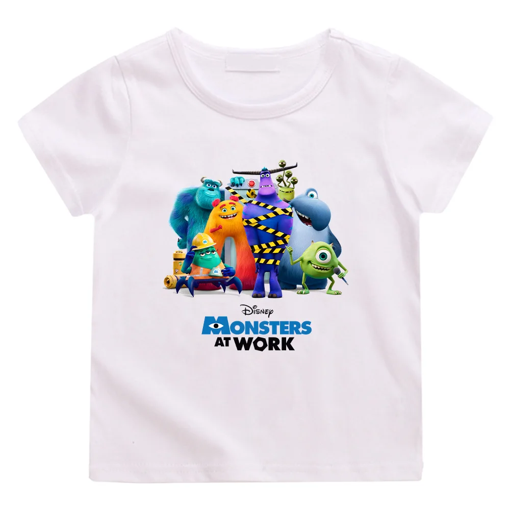 Monsters At Work T-Shirt for Boys Girls Crewneck Cotton T Shirt Children's Top Funny Cartoon Short Sleeve Tees Gift Idea Clothes