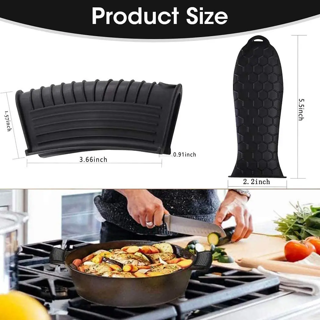 4 Pack Silicone Hot Handle Holders Cover Cast Iron Skillet Handle Cover Pot Handle Holder Sleeve Heat Resistant -Black