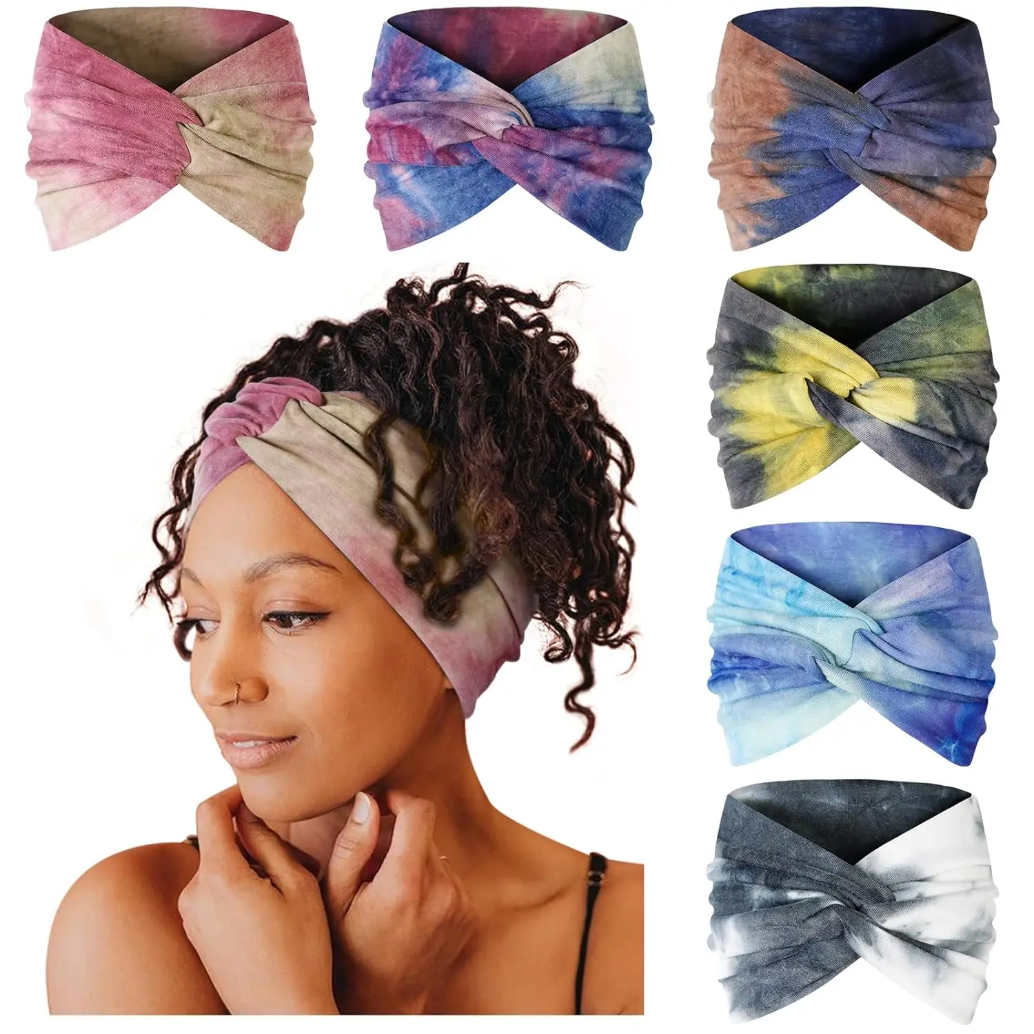 Wide Headbands For Women Tie Dye Extra Large Turban Headband Boho Hairband Hair Twisted Knot Accessories