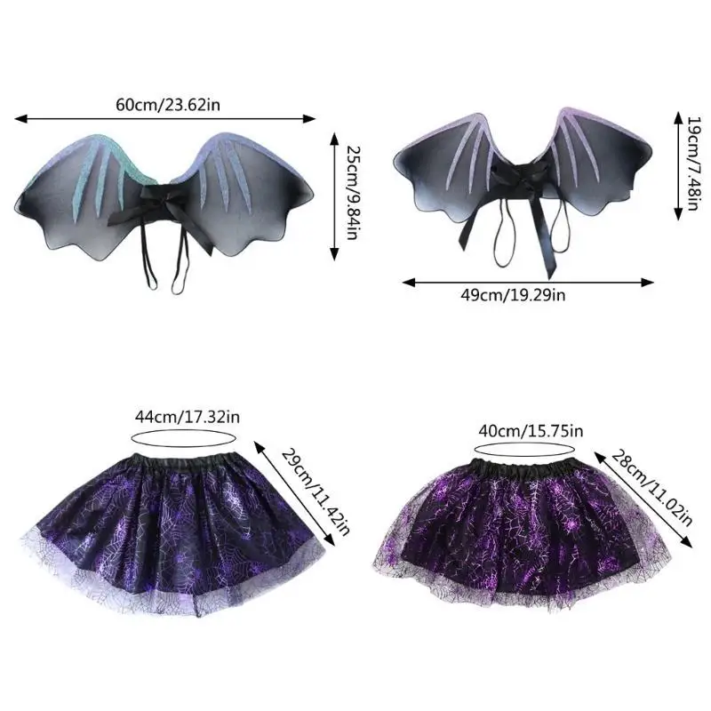652F مجموعة أزياء الخفاش المكونة من 4 قطع من إكسسوارات أزياء الهالوين للأطفال، بما في ذلك جناح الخفاش والتنورة وعصابة رأس جناح #6