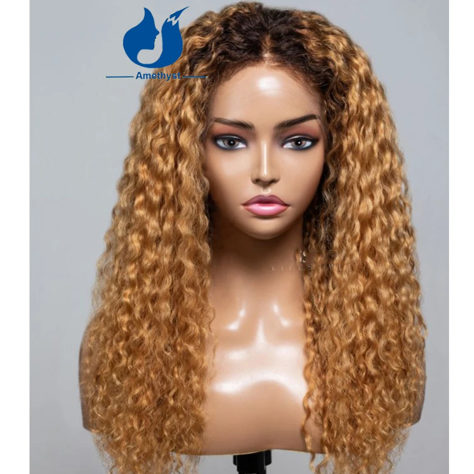 Amethyst 27 Blonde Ombre Curly Lace Front Wig For Women Human Hair 13x4 Lace Frontal Wig Brazilian Remy Glueless Hair Preplucked