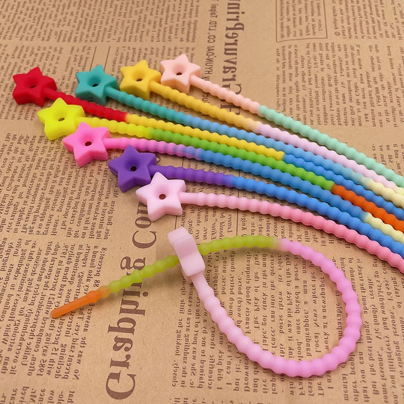 10Pcs Gradient Color Flower Star Silicone Cable Organizer Pengikat Kabel Cable Kabel Ties Cord Holder DIY Keychain Accessories