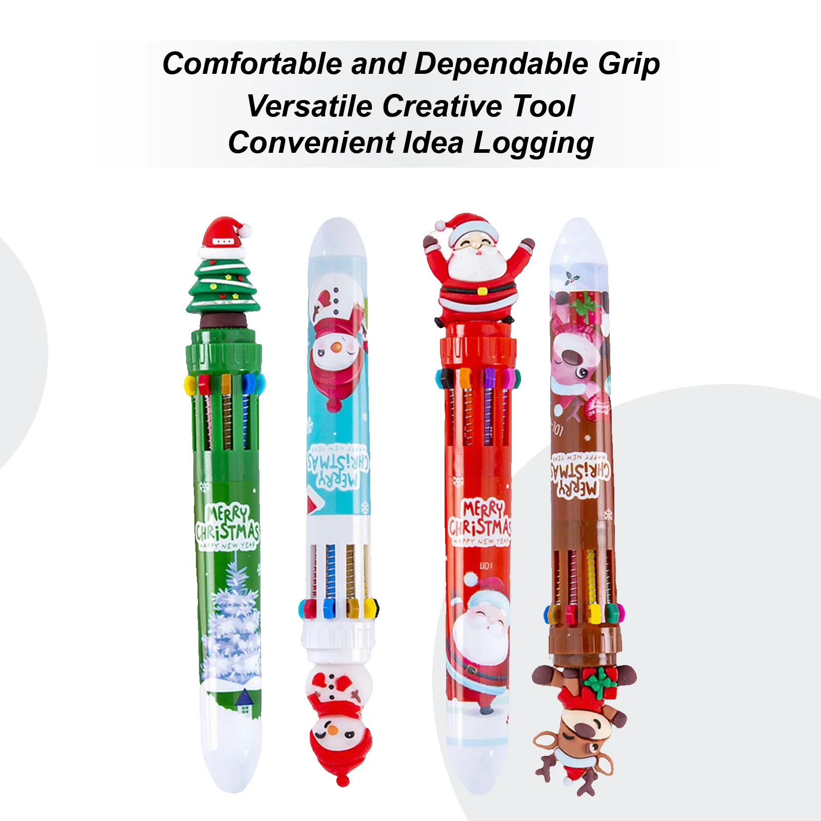 

4PCS Cartoon Christmas Gel Pen 10-Color Writing Retractable Christmas Ballpoint Pens Set Press Account Marking Pen Stationery
