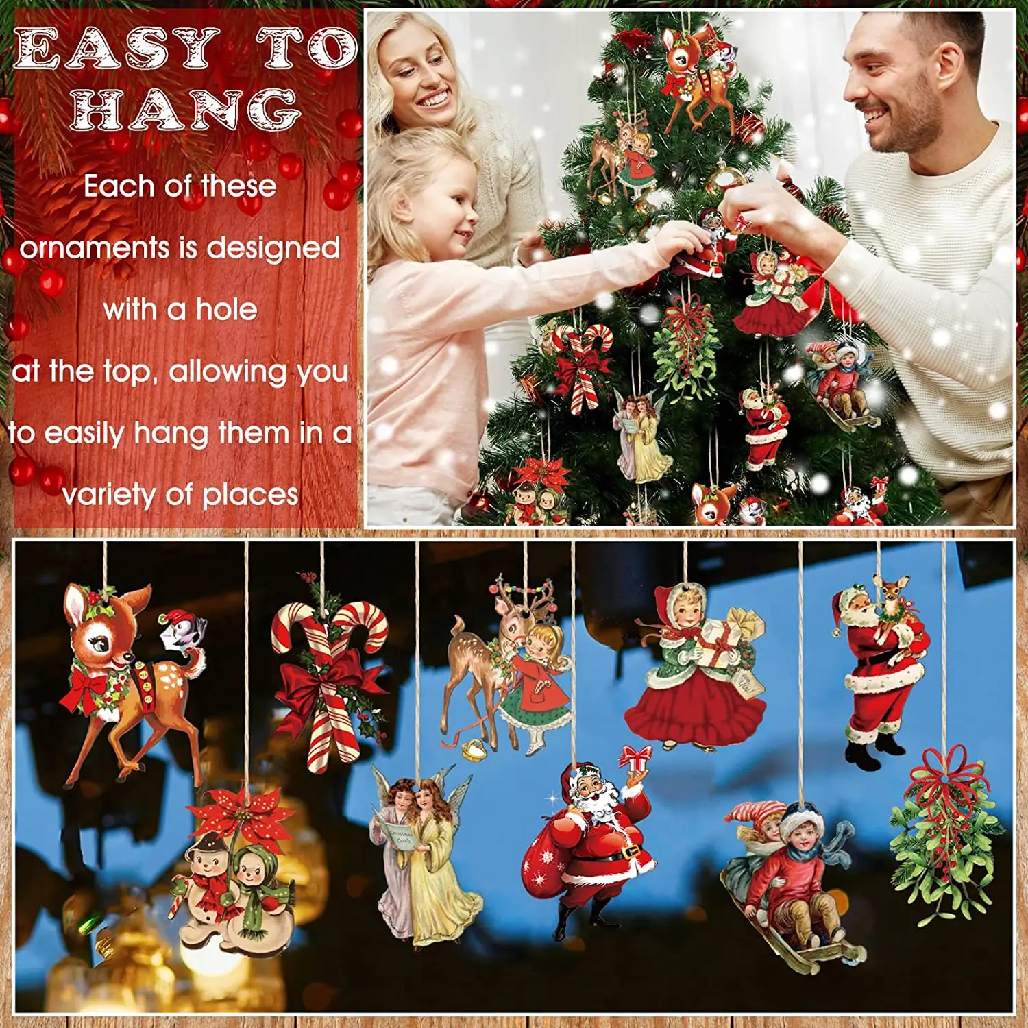 20 قطعة من الحلي الخشبية لعيد الميلاد، وديكور جو حفلة شجرة عيد الميلاد، وزخارف تزيين حديقة فناء المنزل