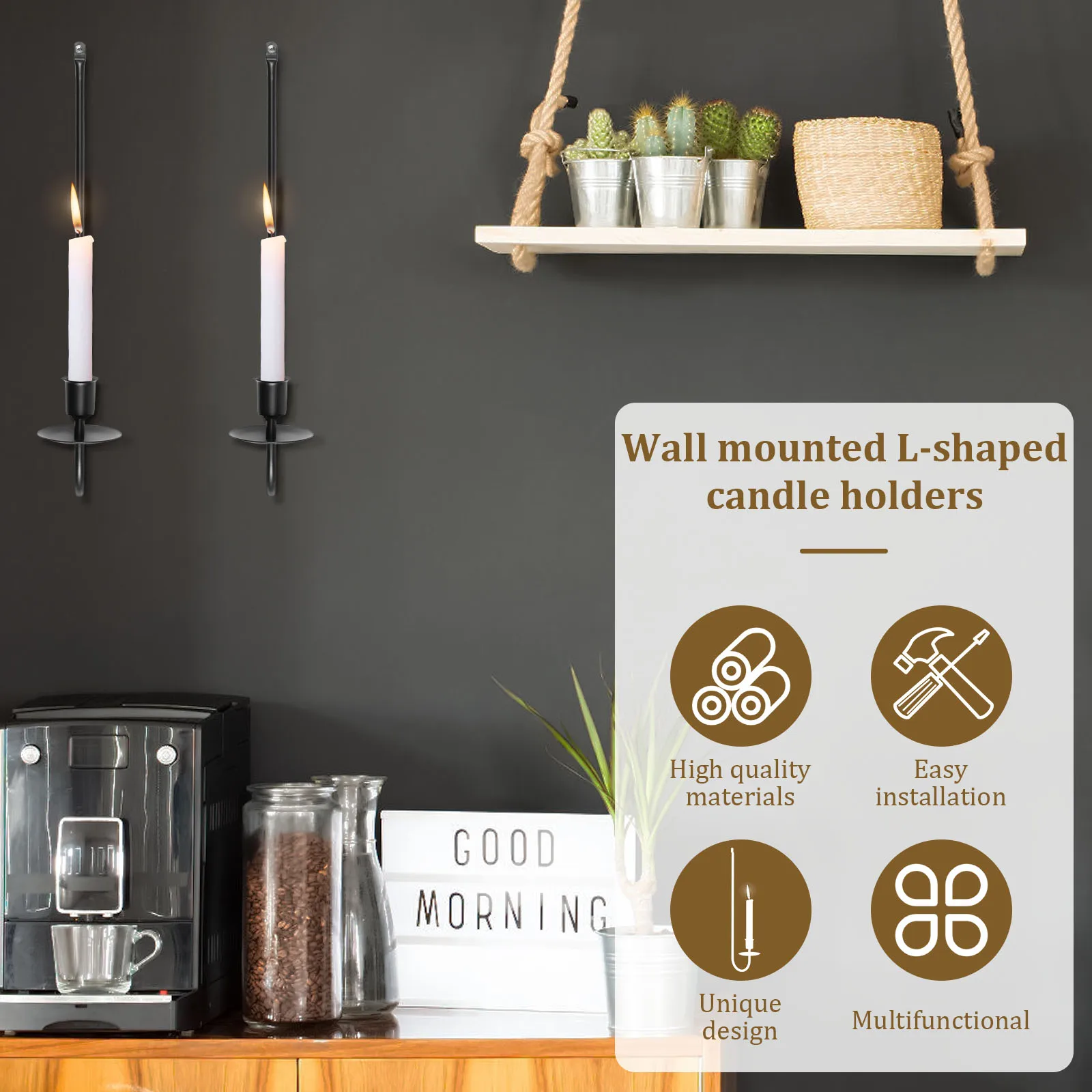 2Pcs Candle Sconce Holder Mental Iron Wall Candle Sconce Hanging Wall Candle Holder L Shape Wall Pillar Candle Holder 40x7x11cm