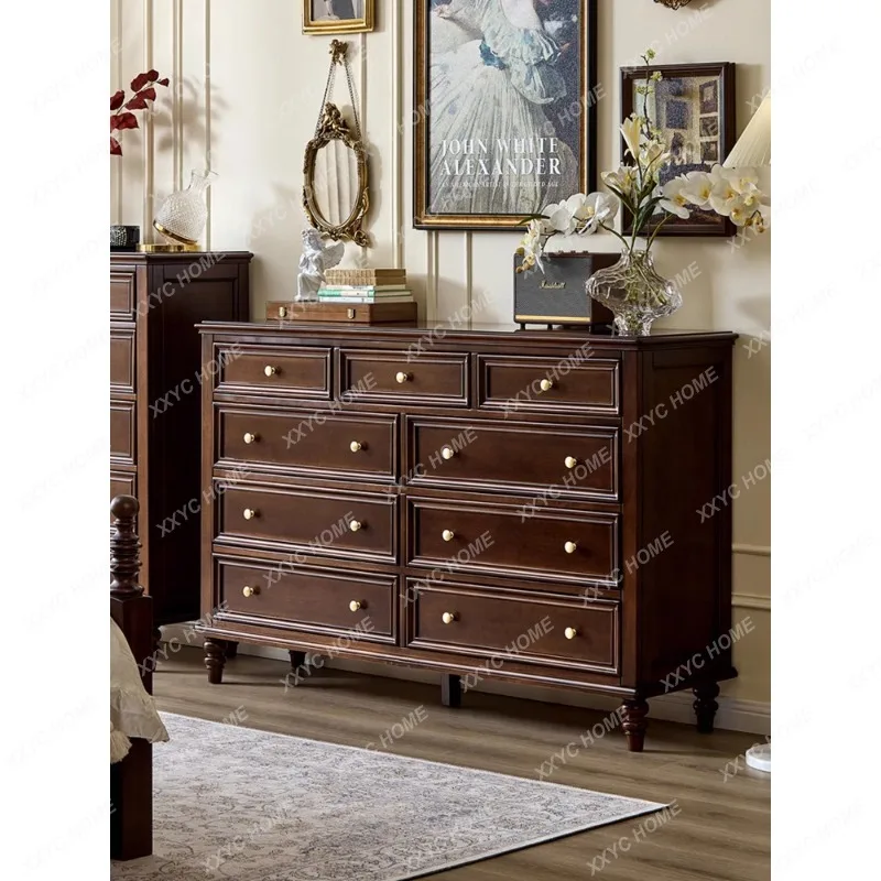 

Solid Wood Retro Living Room Five Six Seven Nine Chest of Drawers Master Bedroom Multi-Drawer Storage Cabinet