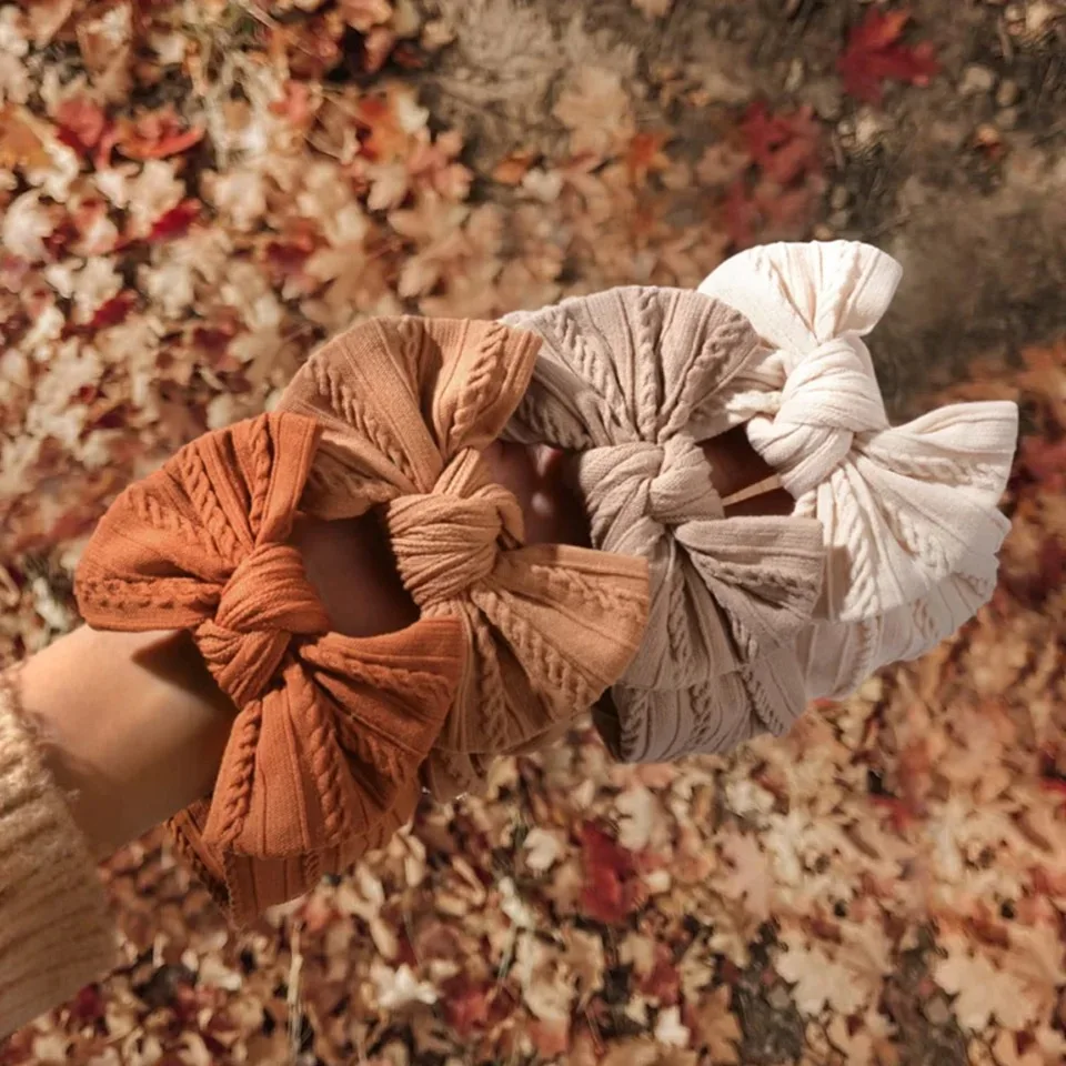 5Pcs/Set Baby Headband Cable Knit Bow Baby Girl Hair Bands For Newborn Infant Turban Soft Elastic Headwear Baby Hair Accessories