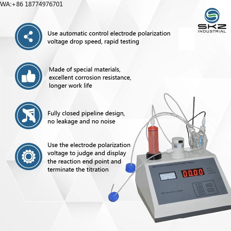 SKZ1018C - Titrador Karl Fischer Volumétrico Totalmente Automático con Pantalla LCD a Color Grande, Rango de Medición Dinámico Completo de 10 ppm a 100%