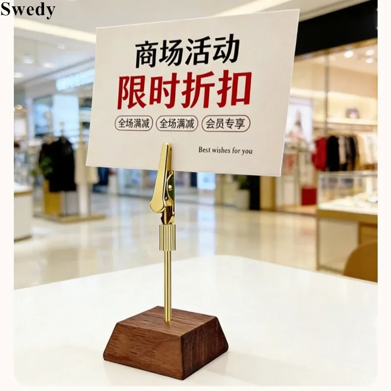 5 Pieces Natural Walnut Wood Place Card Holder Wedding Table Numbers Holder Restaurant Menu Sign Holder Display Memo Clip
