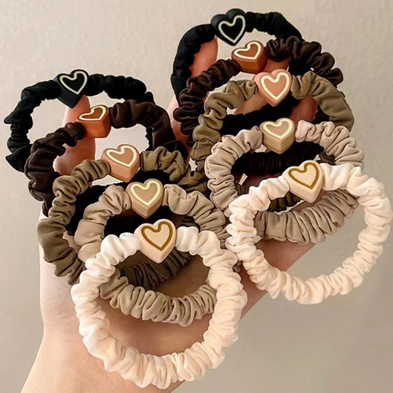 Elegant Women Heart Hair Scrunchie Elastic Rubber Bands Hair Bands Cute Hair Ties Girl Ponytail Fashion Hair Accessories