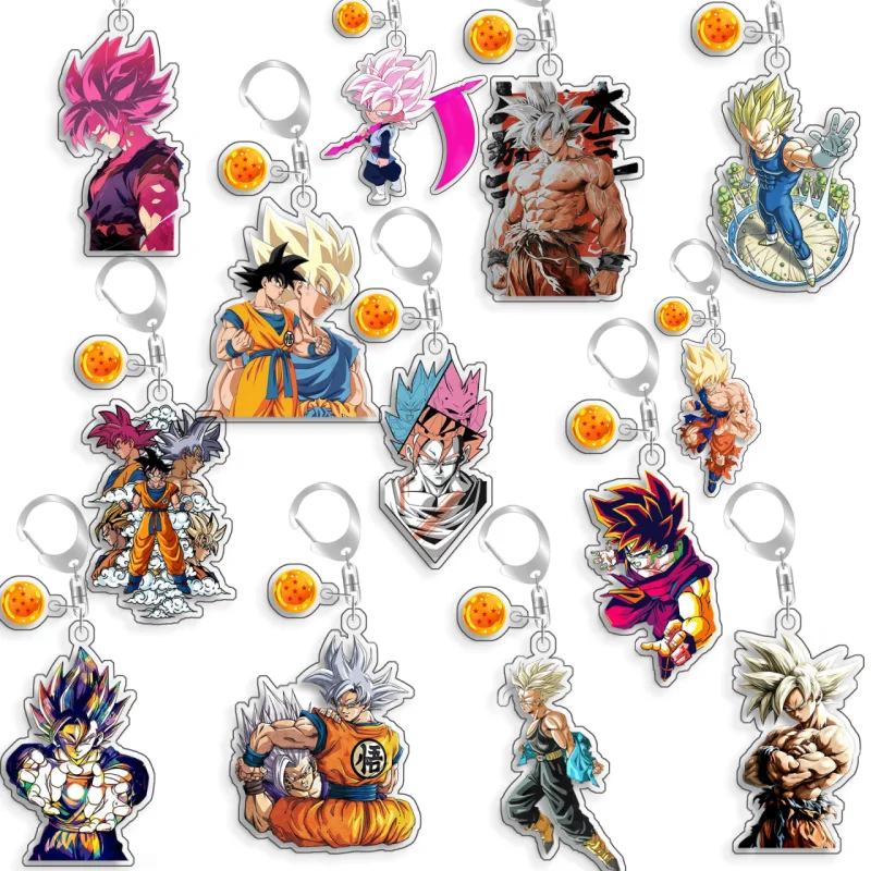 Llavero de acrílico de 5 cm de Dragon Ball: Son Goku Ultra Instinto, Goku Black, Zamasu, Vegeta - Colgante de dibujos animados de anime hecho a mano, juguete de regalo