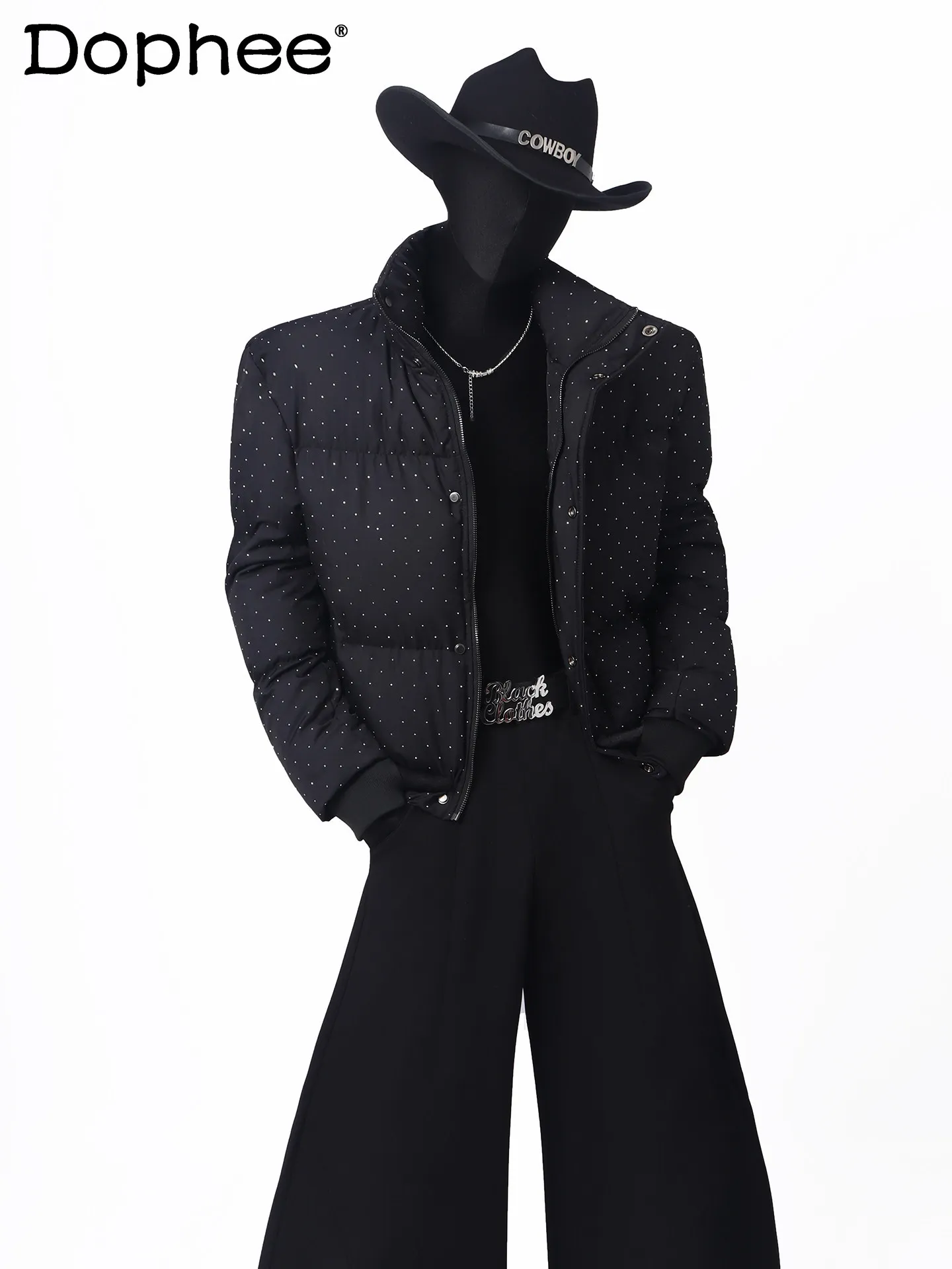 

Winter Heavy-duty Rhinestone Short Men's Jacket Warm Thick Fashion Trend Loose Casual Versatile Personality Cotton Coat