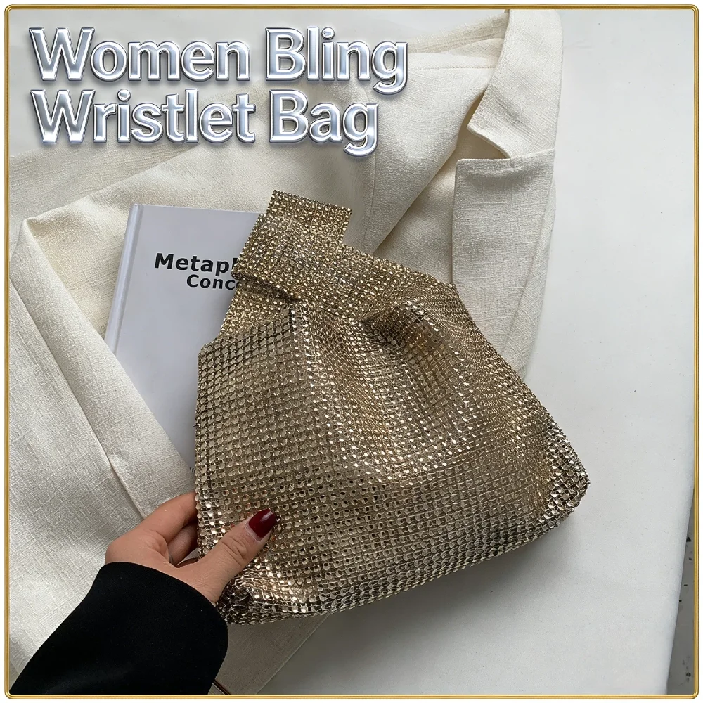 

Versatile Women Sparkly Rhinestone Clutch Small Luxury Solid Color Evening Handbag Premium Polyester Magnetic Closure Formal Par