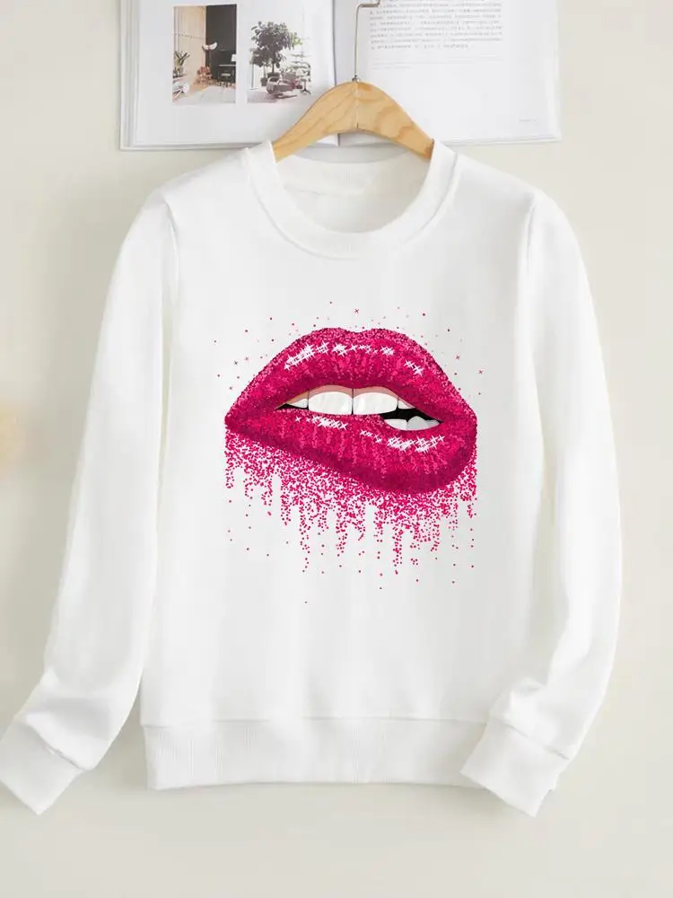 

Clothing Print Women Fleece Long Sleeve Clothes Female Fashion Lip Sweet Lovely Trend 90s Style Pullovers Graphic Sweatshirts