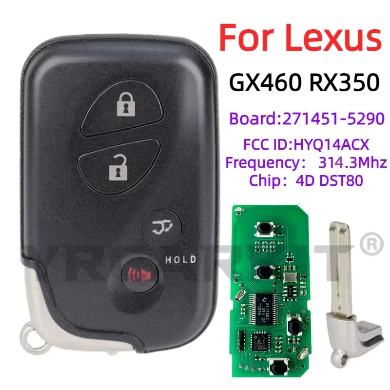 Smart Remote Key Fob Replacement for Lexus GX460 RX350 Keyless Entry Remote Control HYQ14ACX 271451-5290 G N E Board 314.35Mhz