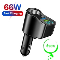 66W Car Cigarette Lighter Adapter One to Three Digital Display Car Charger 3.1A USB PD Fast Charging For Samsung Xiaomi Huawei