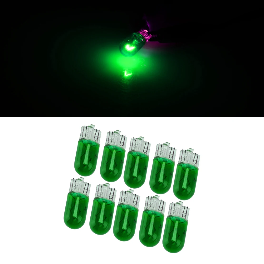 

10Pcs Green T10 12V 5W Wedge Instrument Dash Light Lamp Halogen Bulb fit for universal