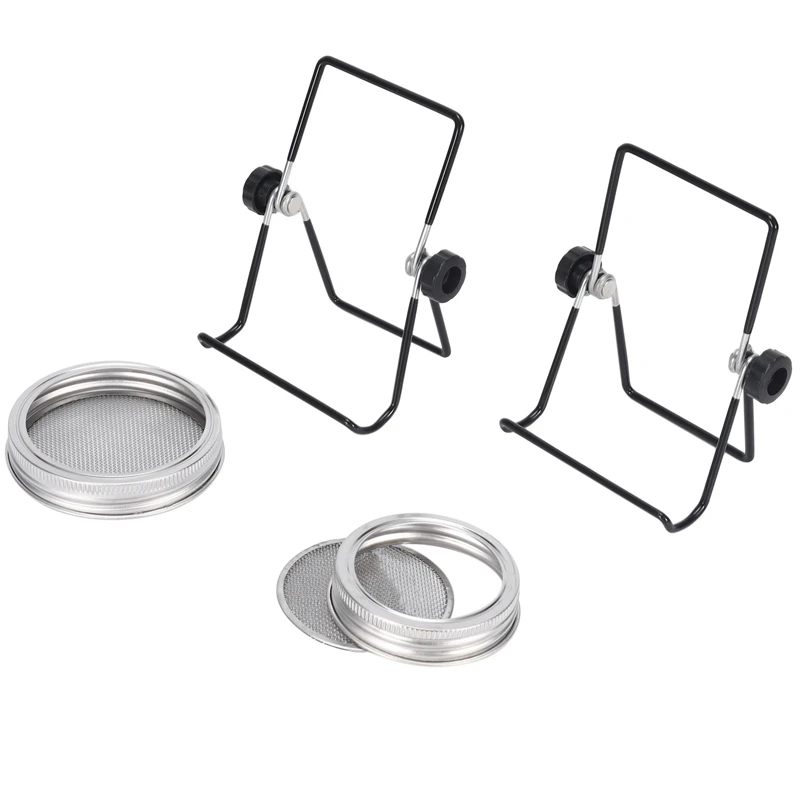 BAAJ-Sprouting Jar Mesh Lids Kit - 4 Pcs Sprouting Lids Stainless Steel Screen 2 Sprouting Stands Pack Foldable Adjustable