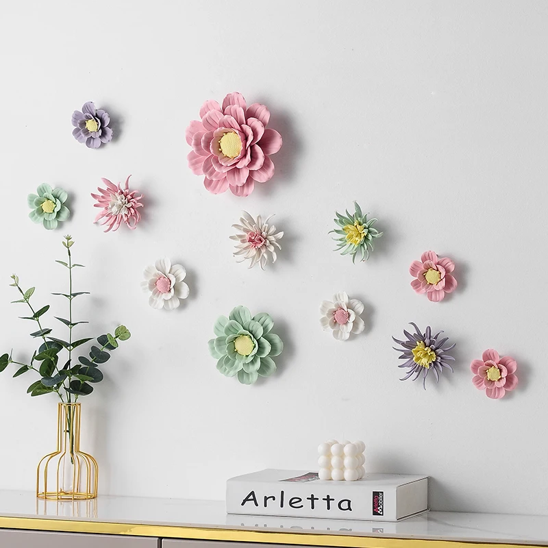 Fiore creativo ornamenti da appendere alla parete in ceramica Cafe Hotel Store Wall Sticker artigianato casa soggiorno portico decorazione murale