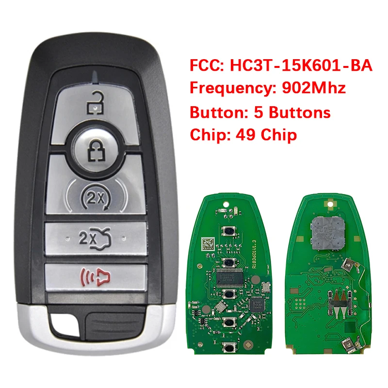 

CN018065 Послепродажный 5-кнопочный смарт-ключ дистанционного управления FCC M3N-A2C93142600 ID49 Чип 902 МГц для Ford F-Series Edge Explorer 2017-2023