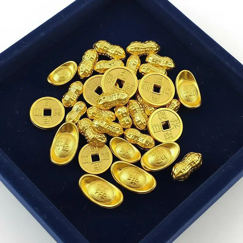 100PCS Mini Gold Ingots Wealth Luck Attracting Charms Fake Gold Dollars for Housewarming Party Favors Feng Shui Home Decor