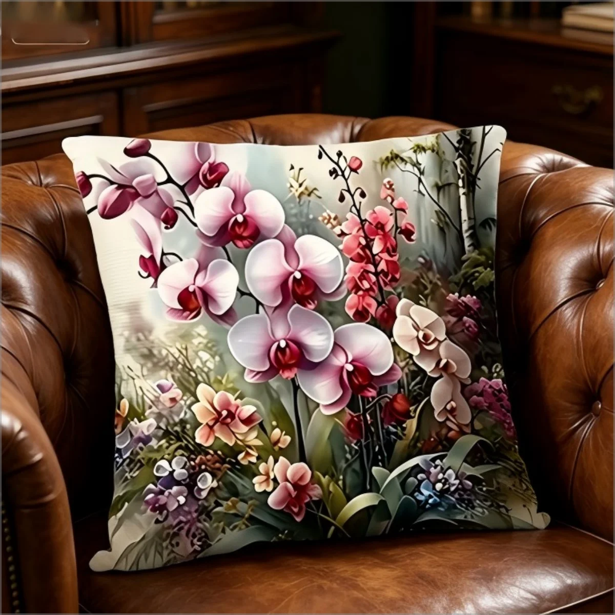 Watercolor Orchid Floral Throw Pillow Cover, Delicate Pink Phalaenopsis Botanical Decorative Cushion Case for Bedroom  Couch