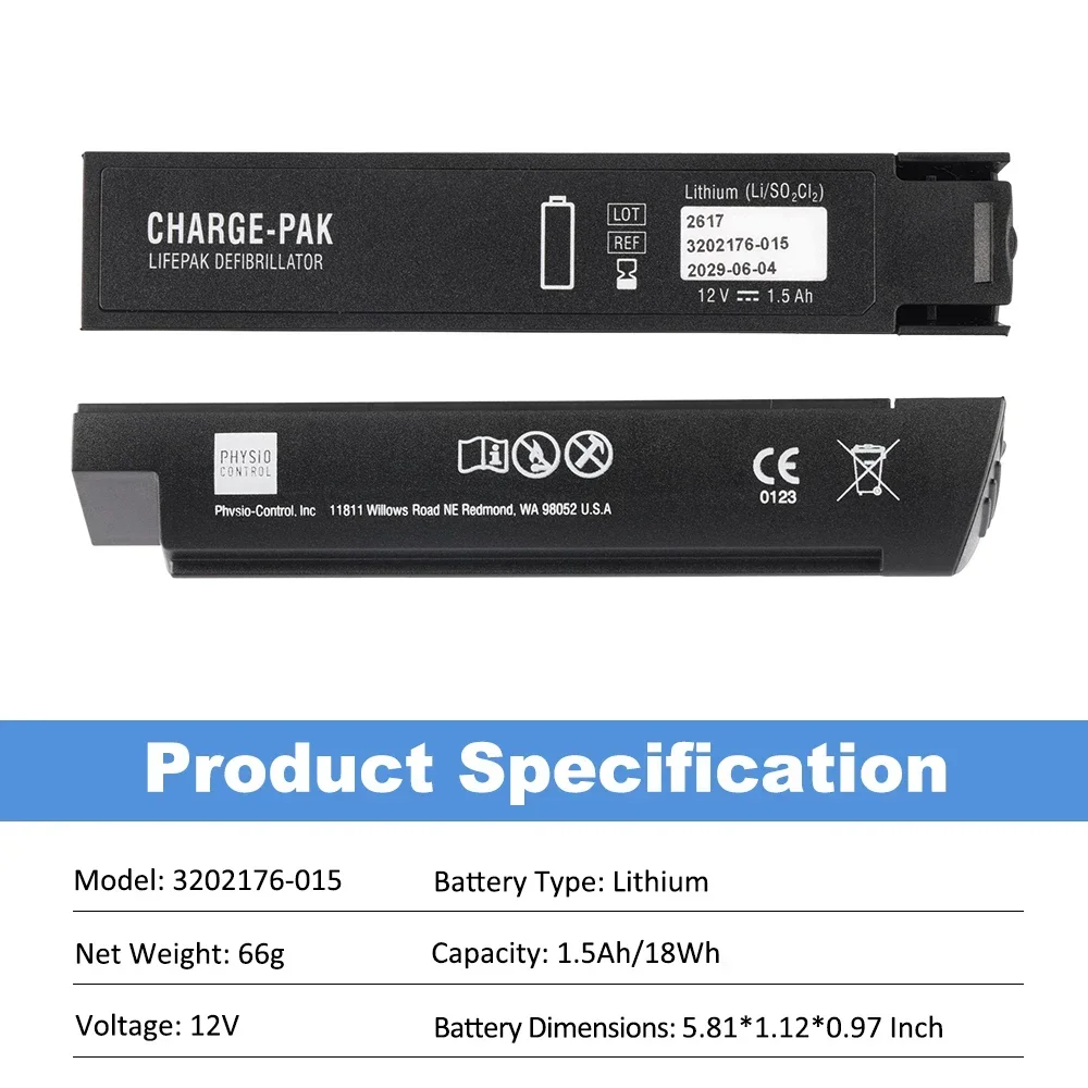 ETESBAY 3202176-015 Replacement AED Battery for Physio-Control LIFEPAK CR Plus Express
