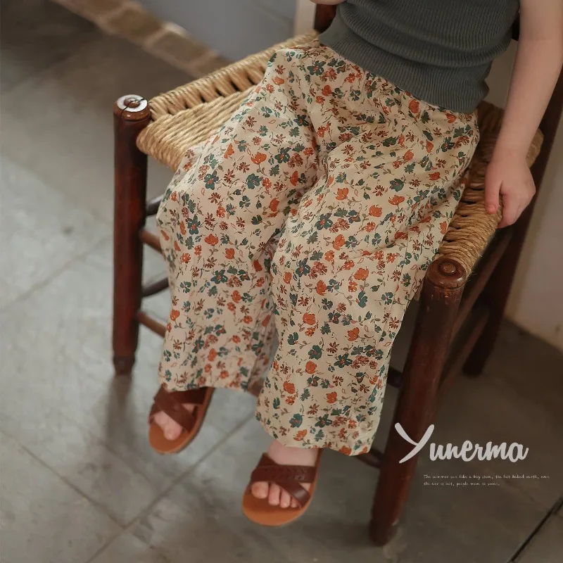 Toddler Mosquito Pants Children's Casual Floral Pants Summer Countryside-style Girls Thin Floral Comfortable Loose Trousers Kids