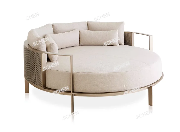

Villa Swimming Pool Outdoor Sofa Courtyard Garden Balcony Large Round Bed Beach Outdoor Lounger Champagne Gold