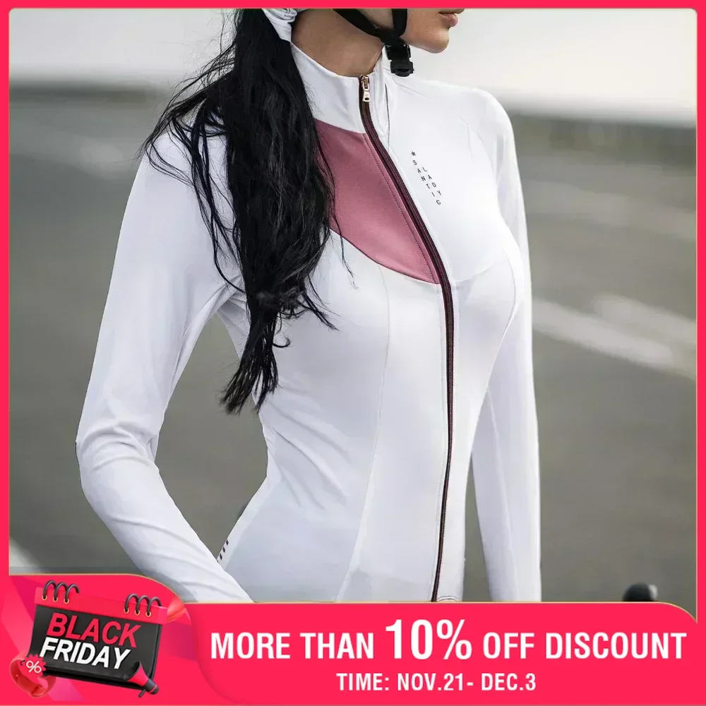 Santic Womens Cycling Jackets Winter Long Sleeve Fleece Warm Jersey Tops Windproof Outdoor MTB Bike Road Riding Bicycle Clothing