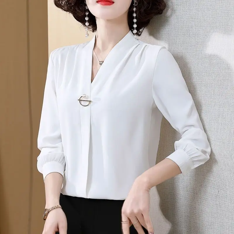 Abbigliamento da lavoro lungo in chiffon Sve V-Ne da donna Base irt Primavera Autunno Nuovo coreano Sle Versatile abbigliamento professionale di grandi dimensioni