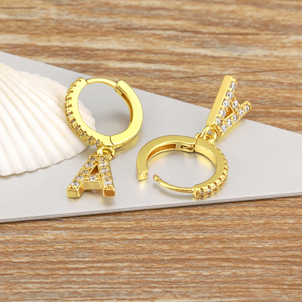Mini Initial A-Z Letters Gold Color Hoop Earrings