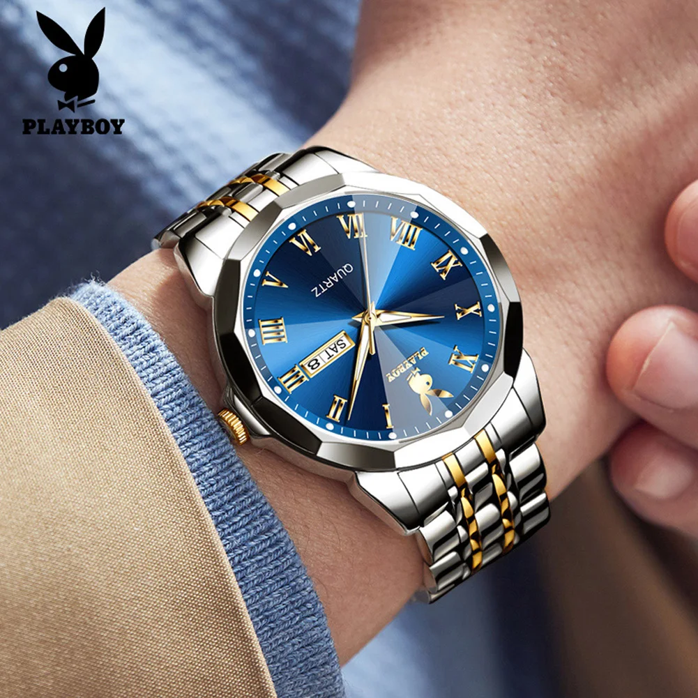 PLAYBOY Luxury Fashion Men\'s Quartz Watches Original Stainless Steel Waterproof Watches for Men Best Selling Men\'s Wrist Watches