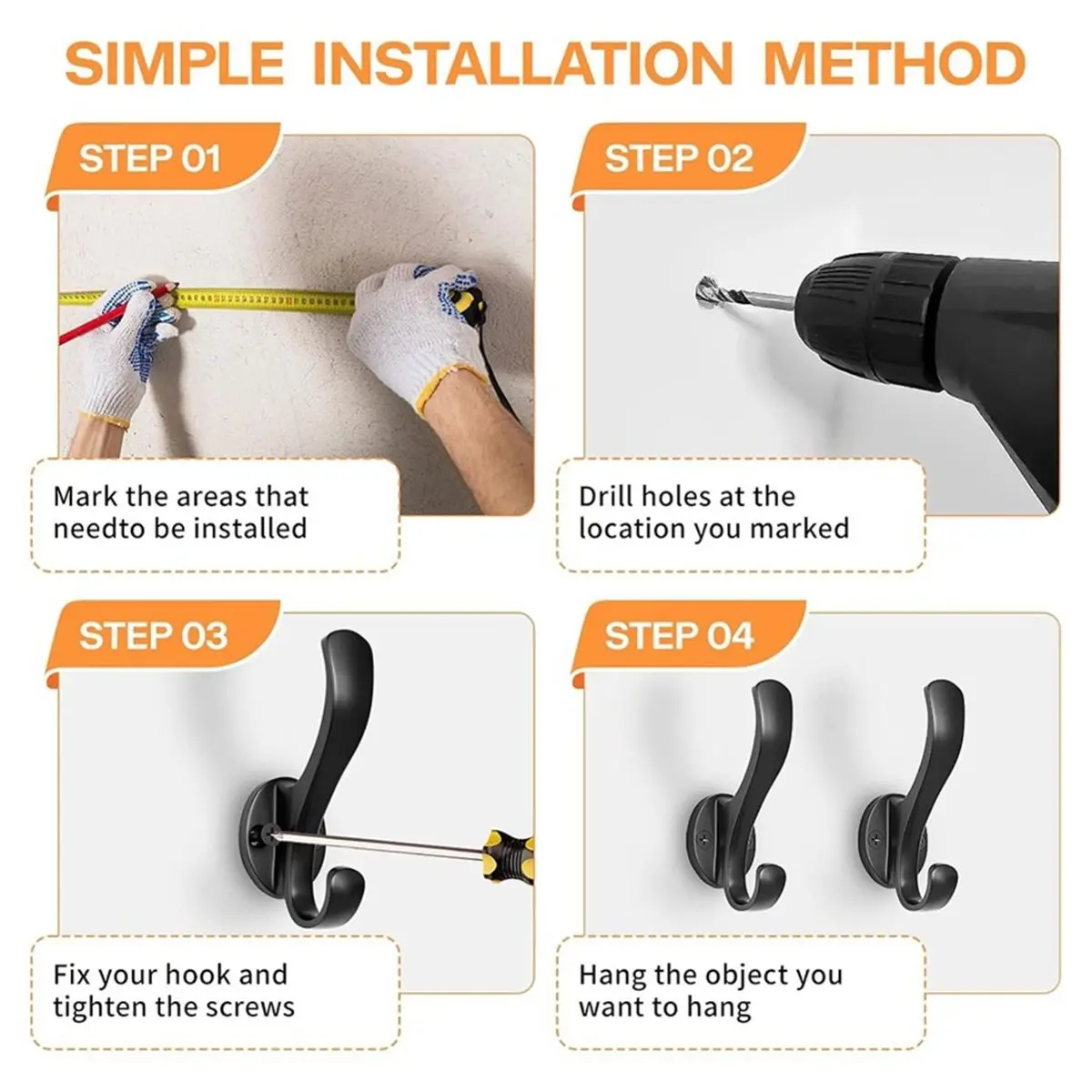 Coat Hooks Heavy Duty Wall Mounted, Aluminum Alloy Towel Hooks for Entryway, Closet, Bathroom