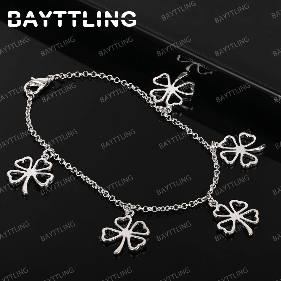 Abalorio de Plata de Ley 925 de 8 pulgadas, pulsera fina de trébol de cuatro hojas para mujer, joyería de regalo de lujo a la moda para fiesta de boda