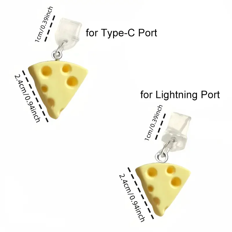 1 pz carino pratico mini resina formaggio fascino tappo antipolvere accessorio per telefoni cellulari, tablet, laptop, tipo C e porta di illuminazione