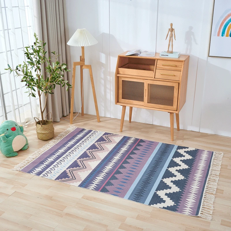 Retro Ethnic Style Bedroom Carpet Bedside Simple Boho Floor Mats 120x180cm Nordic Living Room Coffee Table Cotton And Linen Rug