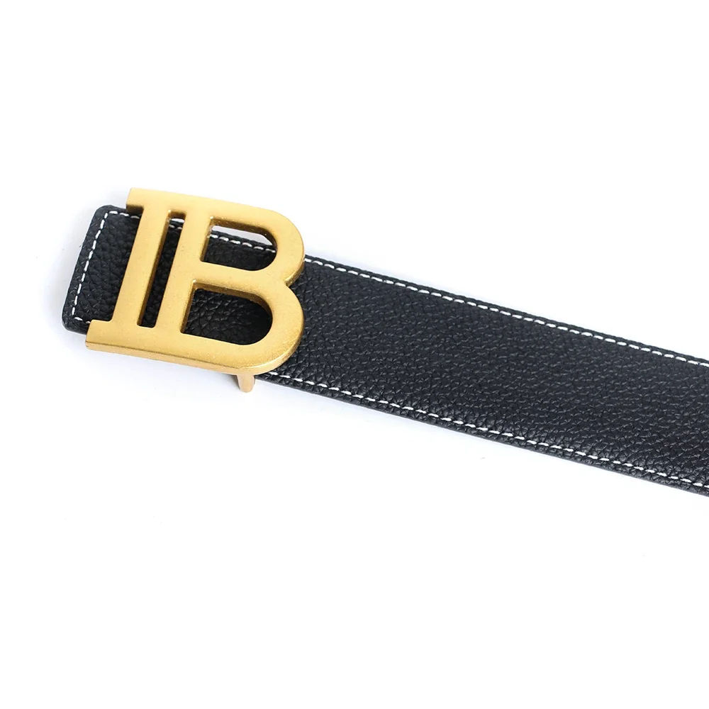 2024 Grey Luxury Brand Designer B Buckle Belt Men High Quality Women Genuine Real Leather Dress Strap for Jeans Waistband