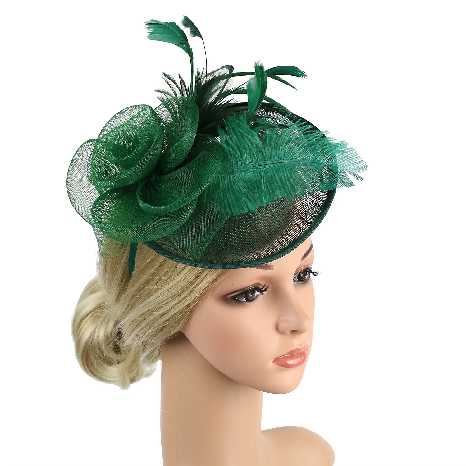 Women Ascot Fascinator Hat Feather Mesh Headband with Clip Reversible Kentucky Derby Photography for Ladies Tea Party