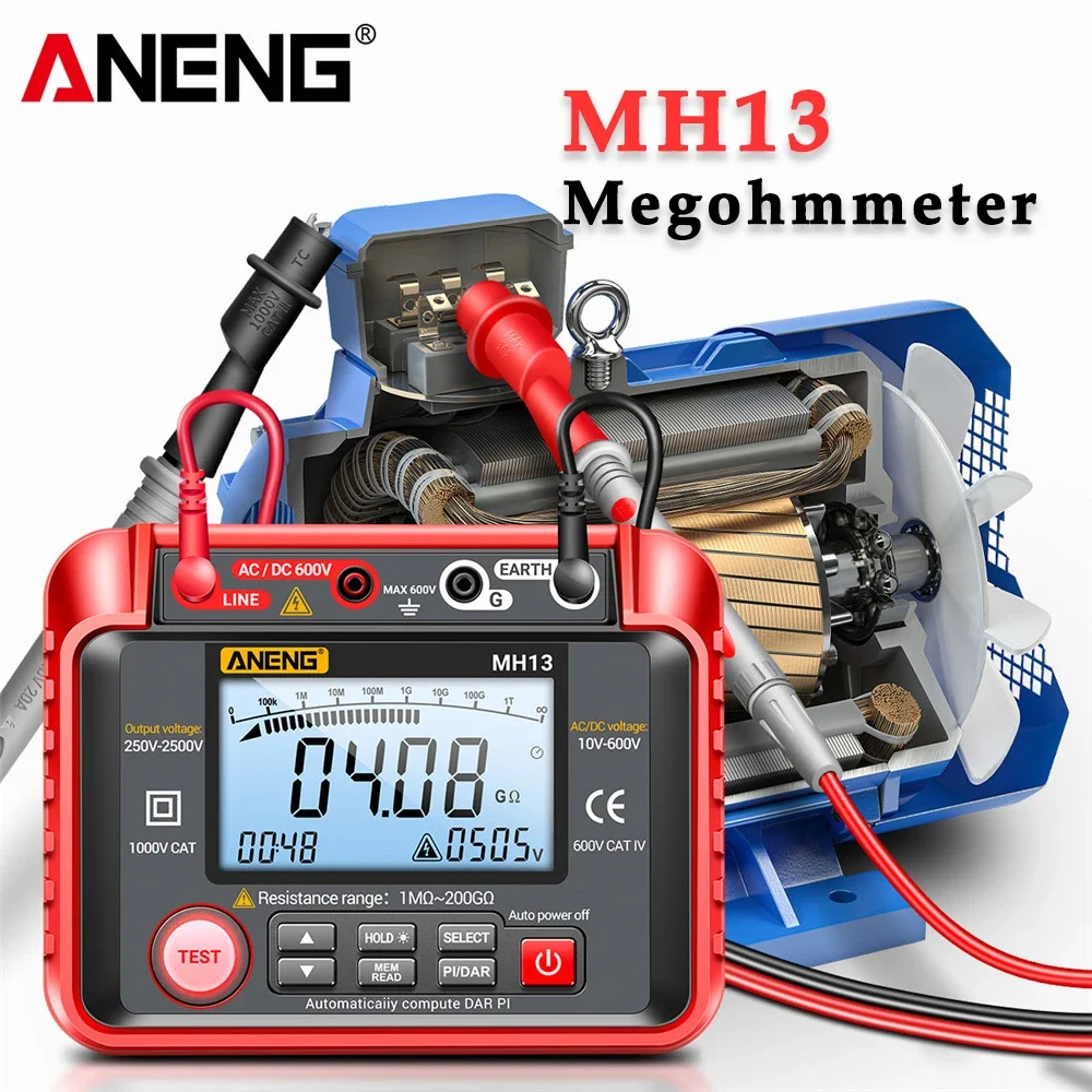 Megometro Aneng Mh13 Multímetro Digital Ohm Tester Isolamento Terra Alta Ferramenta de Tensão Tester Medidor de Resistência Megger Megohmmeter