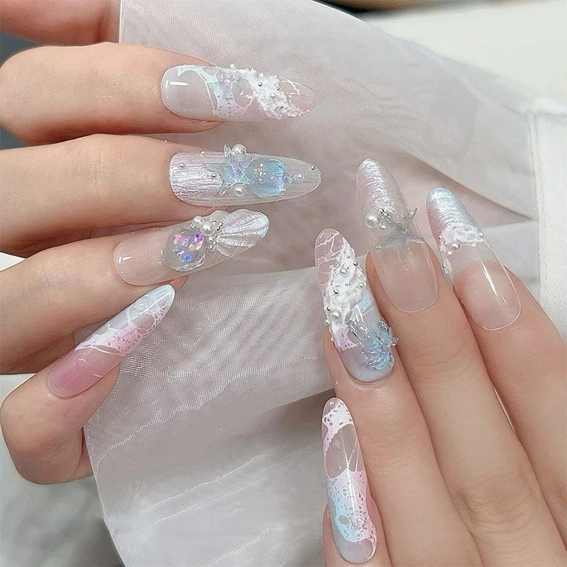 12 Grids/Box Aurora Nail Charm Shell Starfish Mermaid Tail 3d Art Accessories For Dreamy And Oceanic Manicure Look