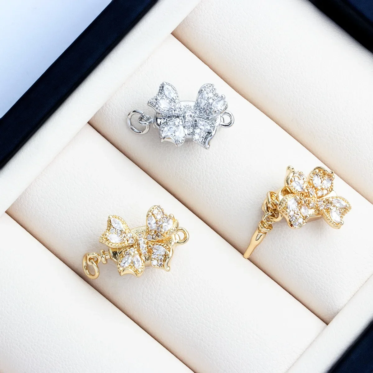 

18K Real Gold Plated Zirconium Three-dimensional Bow Latch Ingot Buckle, Plug-in Button Head DIY Accessories