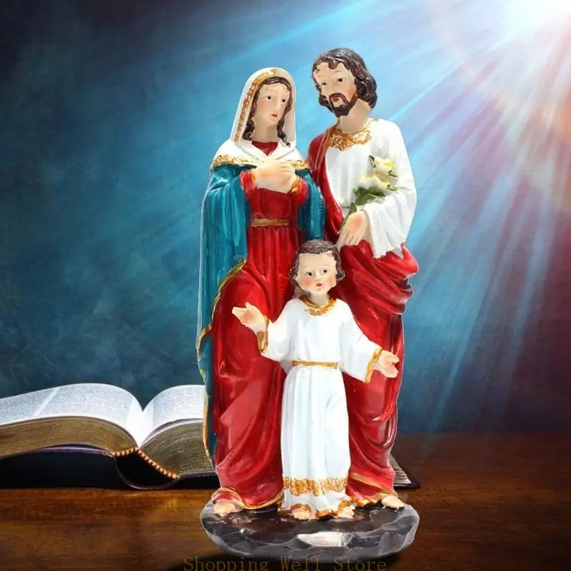 KX4B Religious Jesus Family Statue Desktop Ornament Resin Statue Figurine for Creative Sculpture for Home Decor Indoor for Cr