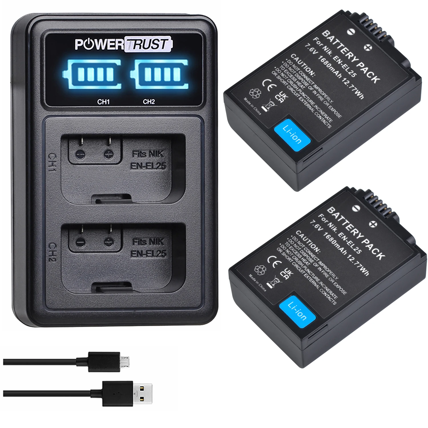 7.6V 1680mAh EN-EL25 ENEL25 ENEL25B Battery and LED USB Charger for Nikon Z FC Z50 Z30 ZFC Camera Rechargeable Li-ion Battery