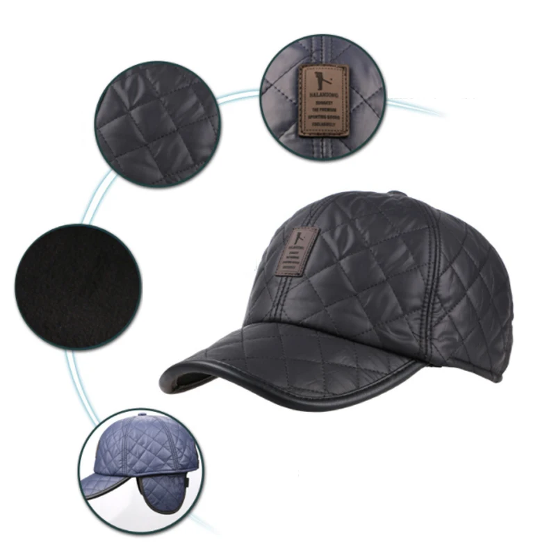 Men Winter Bright Leather Baseball Cap Warm Snapback Hats Caps Casual Outdoor Cycling Ear Protection Hats Sports Caps Casquette