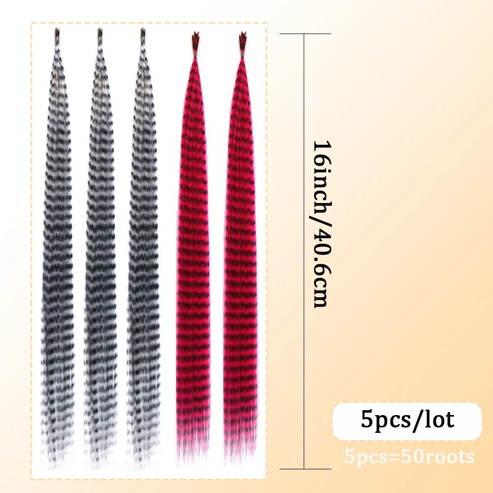 50Roots 16 Calowe Doczepiane Włosy I-Tip z Kolorowymi Piórami, Proste Syntetyczne Włókno, Na Karnawał, Festiwal Muzyczny, Imprezę Świąteczną